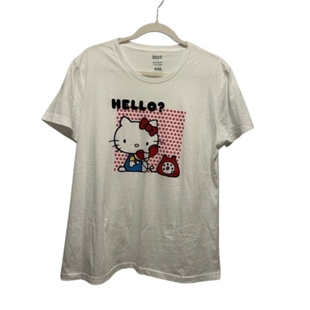 Unique Vintage Shirt Womens XXL White Hello Kitty Telephone Graphic Tee Retro